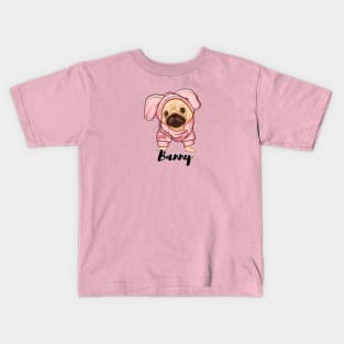 Cute pug puppy, pink bunny Kids T-Shirt